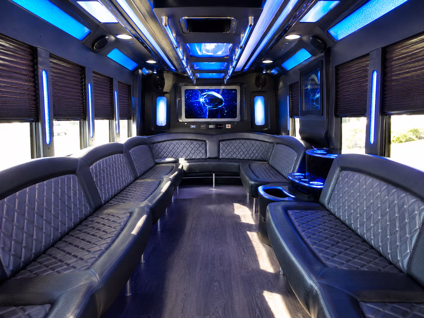 asheville 28 passenger party bus inside